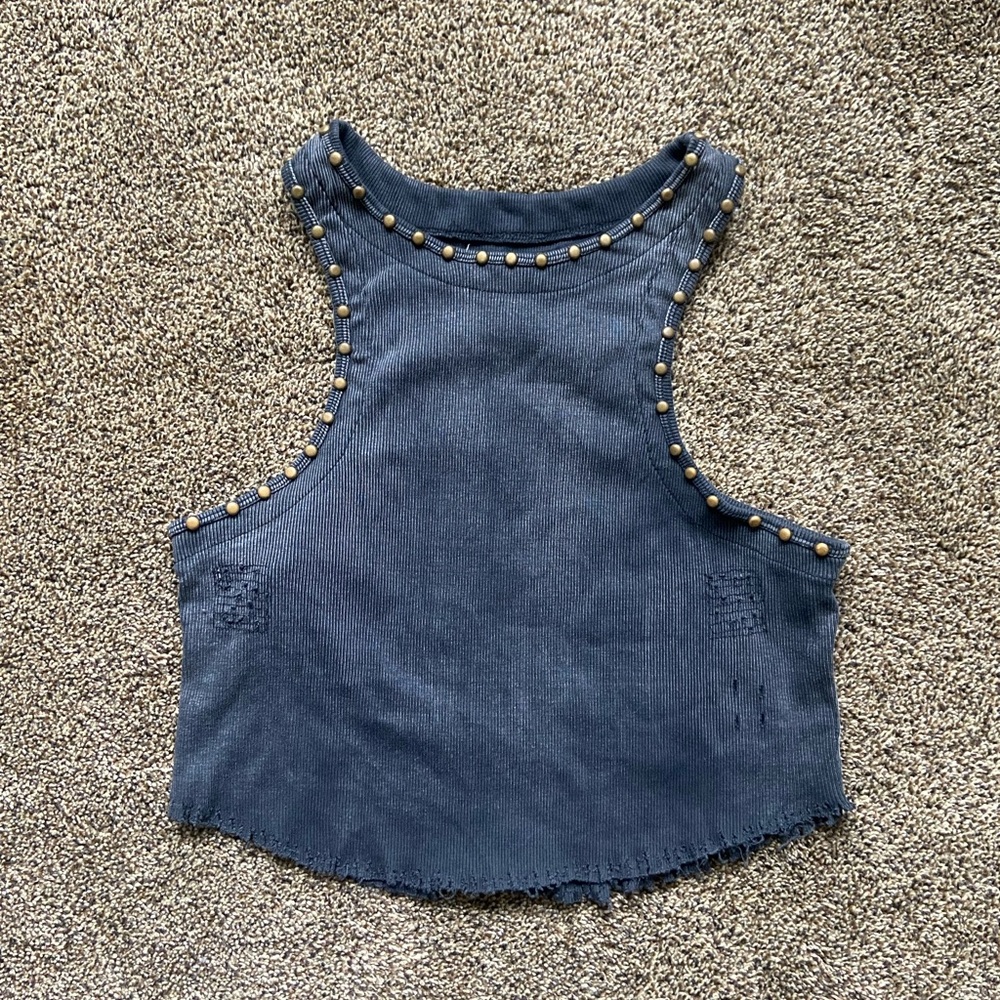 Free People We the Free Dark Grey Studded Crop Tank Large